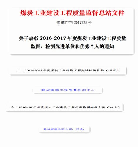 喜報:韓城分公司檢測中心榮獲2017年度先進檢測機構