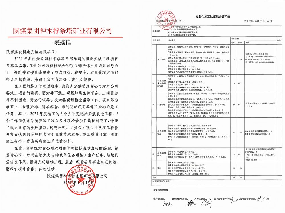 陜煤建設機電安裝公司檸條塔項目部：榮譽加身啟新程，砥礪前行譜華章